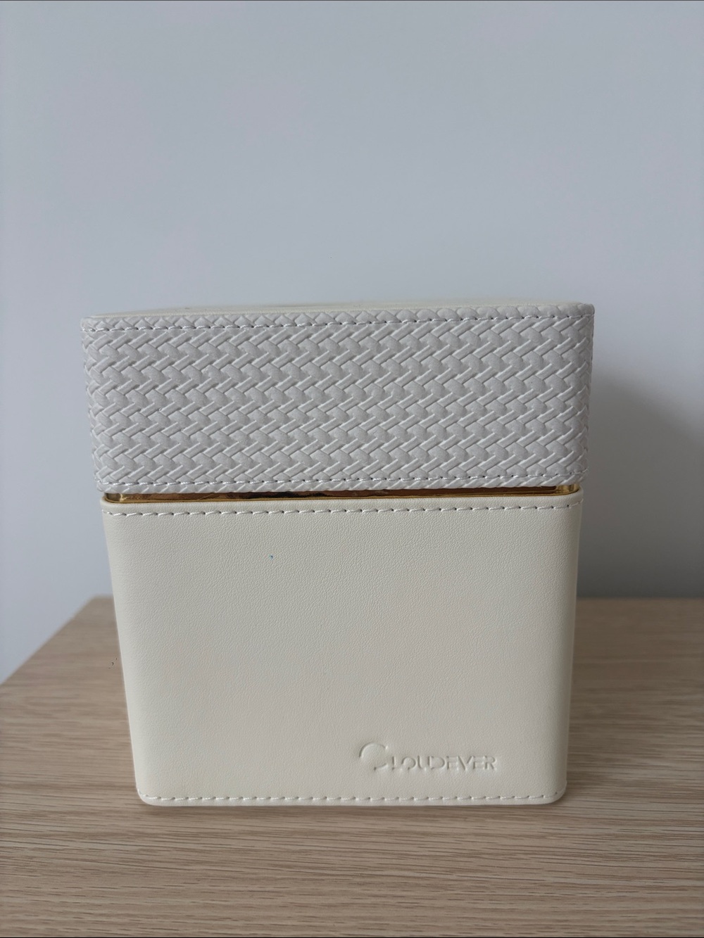 Cream Woven Leather Tissue Box